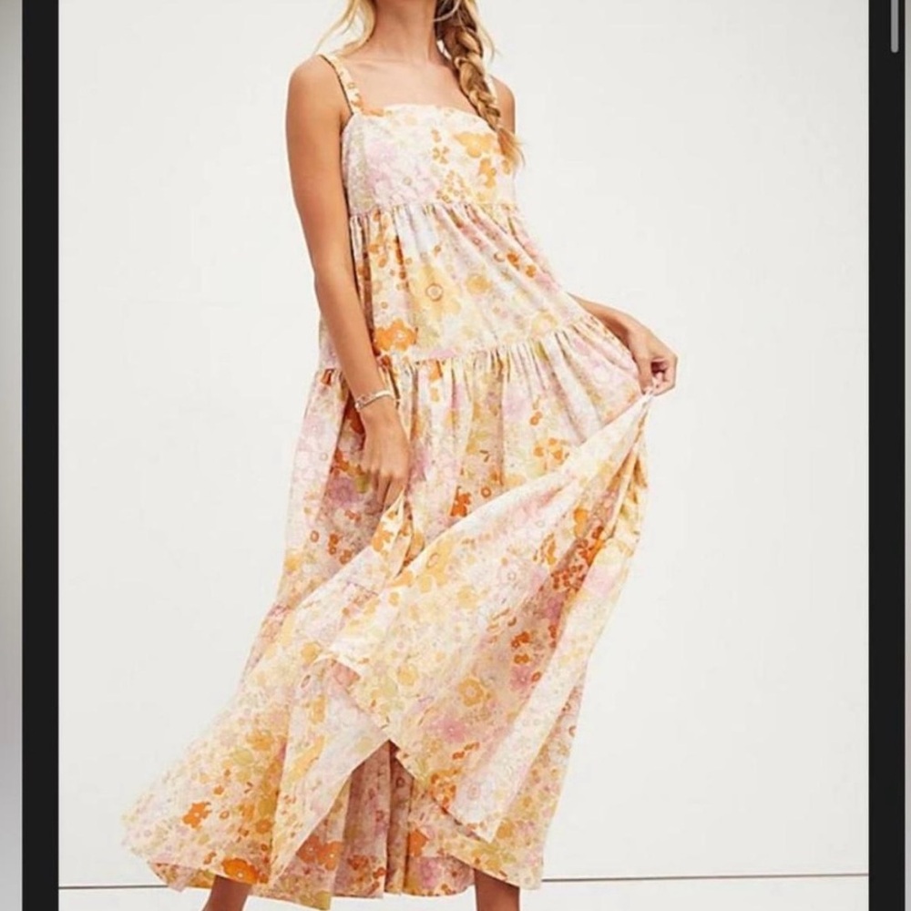 Free people park slope maxi in white pink & orange floral